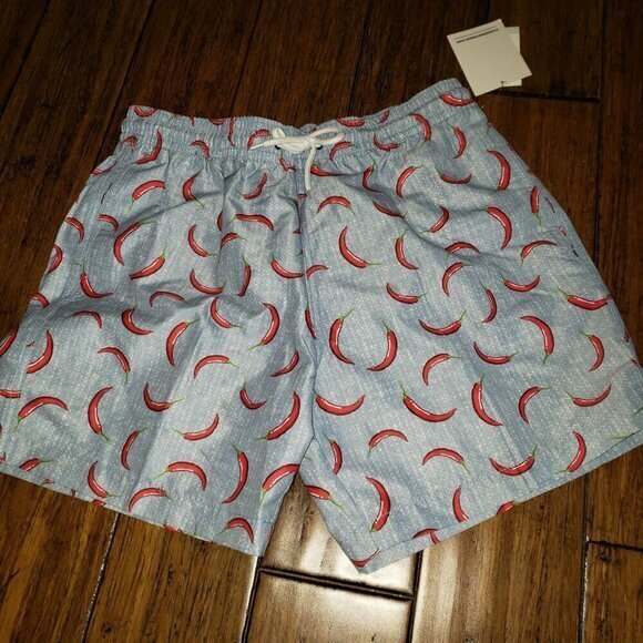 TRUNKS‎ Surf & Sun Co Blue Red Chili Pepper Novelty Mens Swim Sz M Quick Dry New - Picture 2 of 13